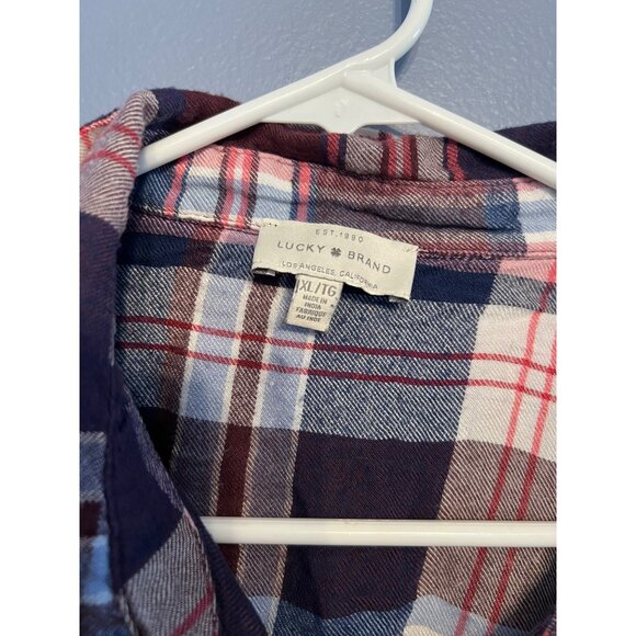 Lucky Brand Women’s Pink & Blue Flannel Button Up Size XL, Extra Soft Material - Picture 3 of 5